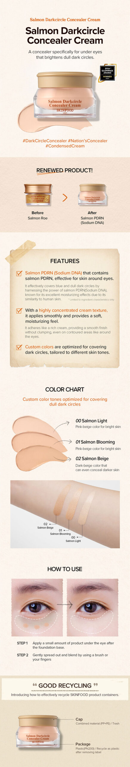 SKINFOOD - Corrector de Ojeras en Crema Salmon Darkcircle Concealer Cream 01 Salmon Blooming - Imagen 2